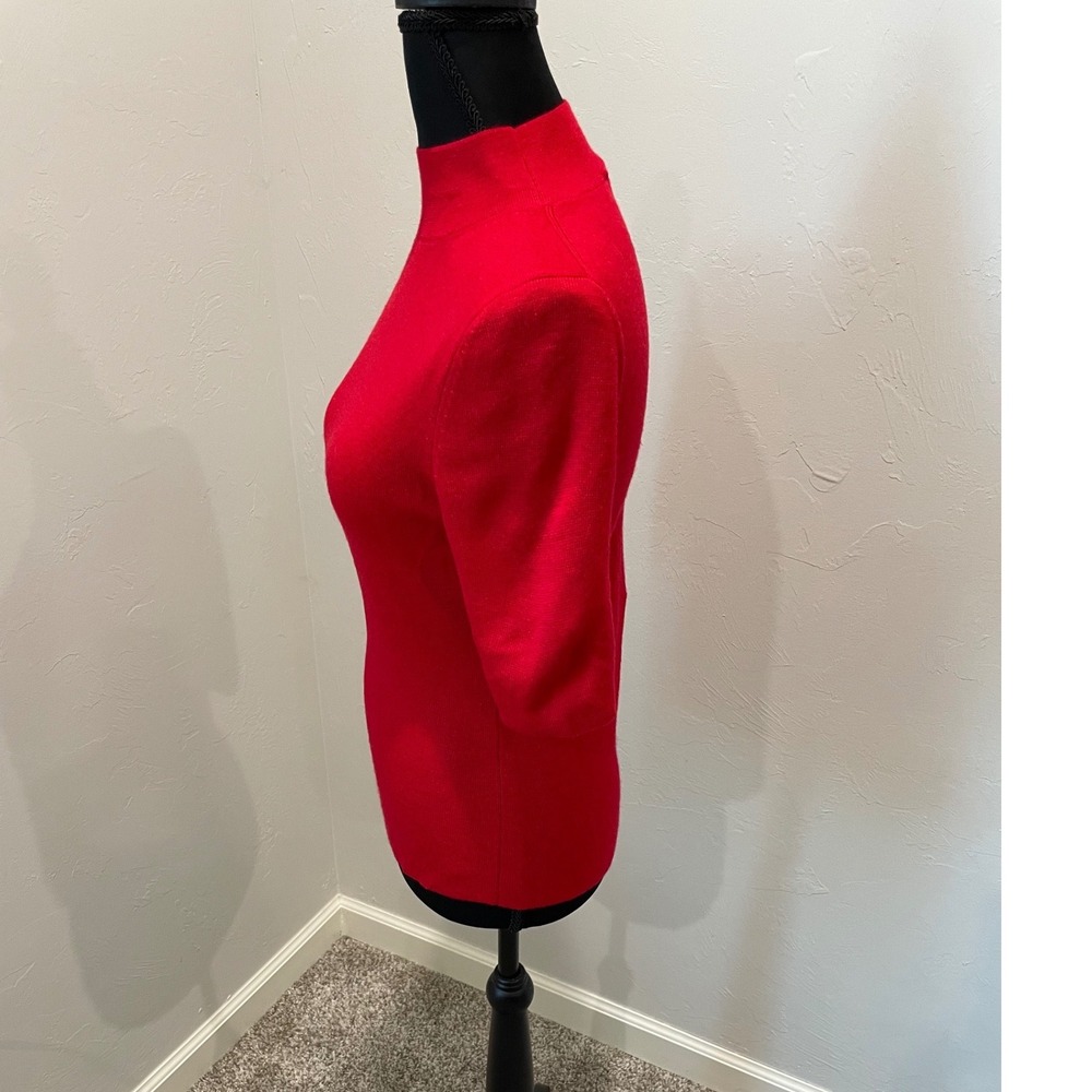 Ann Taylor Red Mock Neck Elbow Sleeve Knit Sweater Top Womens XS - Picture 3 of 5